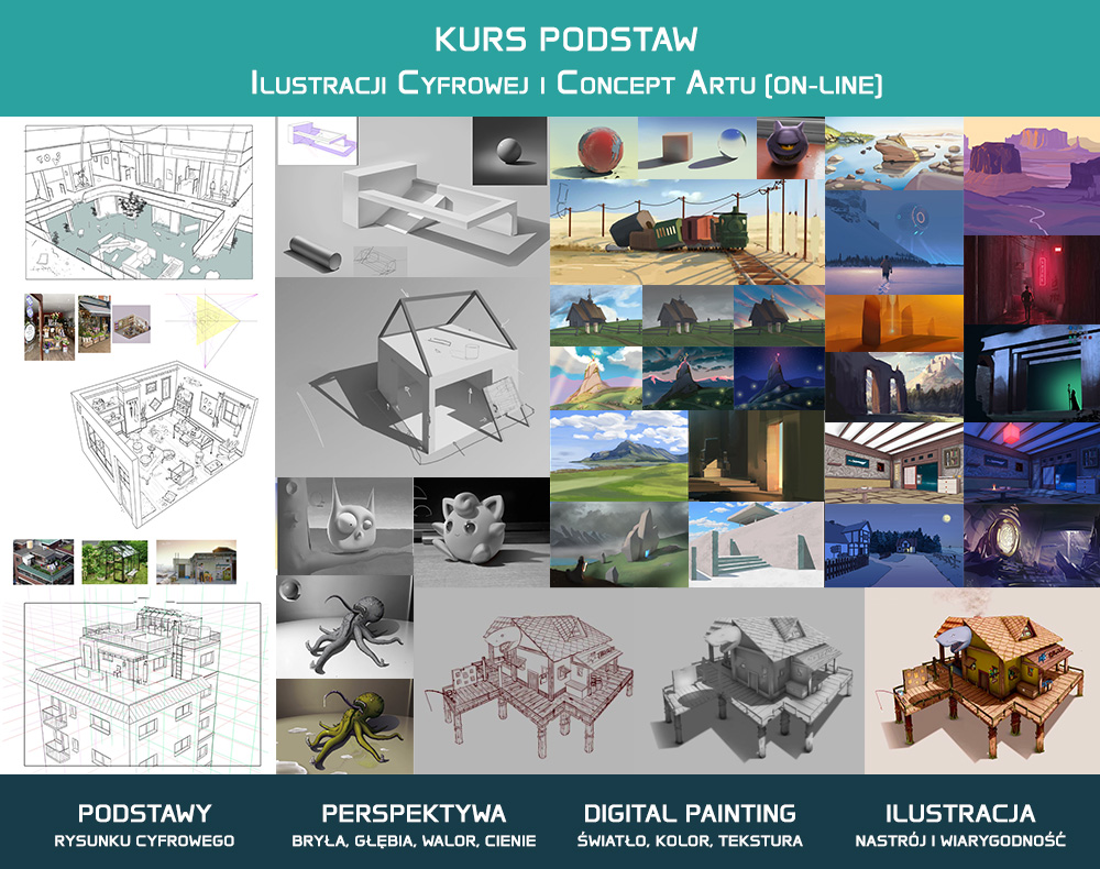 Kurs Podstaw Ilustracji Cyfrowej i Concept Artu (prace uczestników)